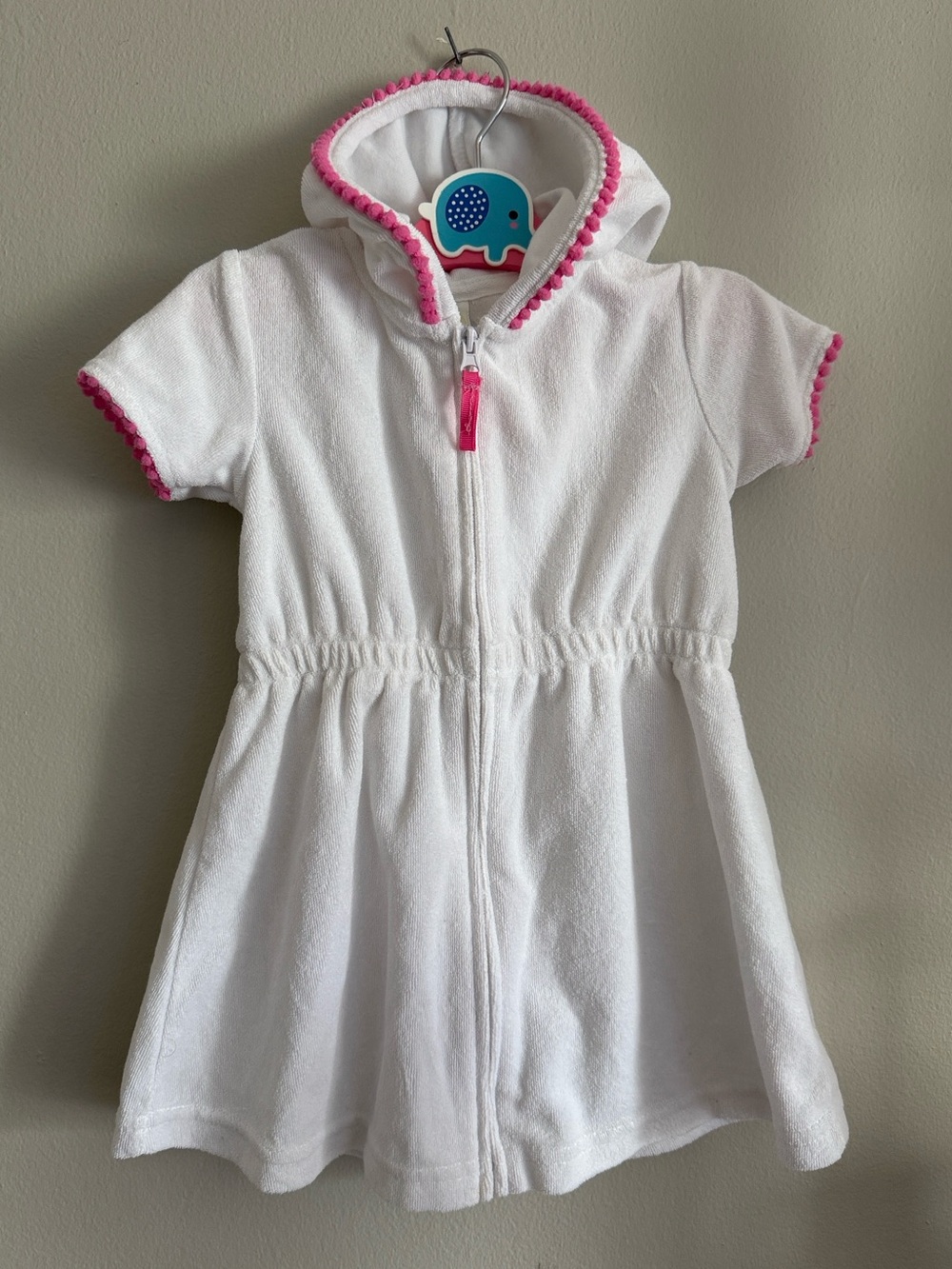 Little Me White Hooded Swim Coverup with Pink Trim